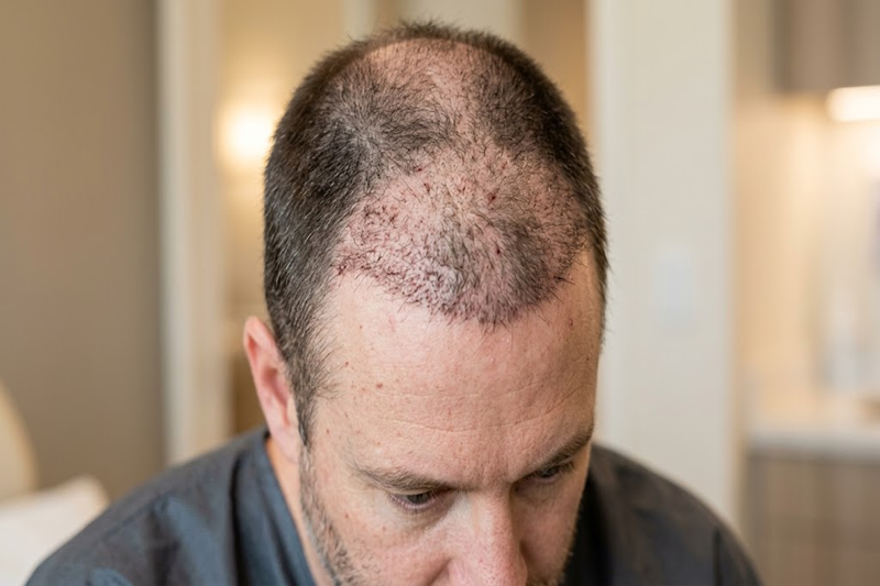 Shock loss after hair transplant with temporary hair shedding