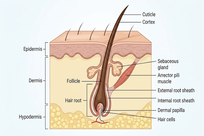 Hair shaft and hair follicle anatomy