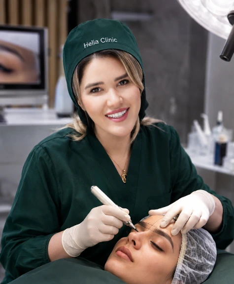 Helia Clinic practitioner performing eyebrow restoration