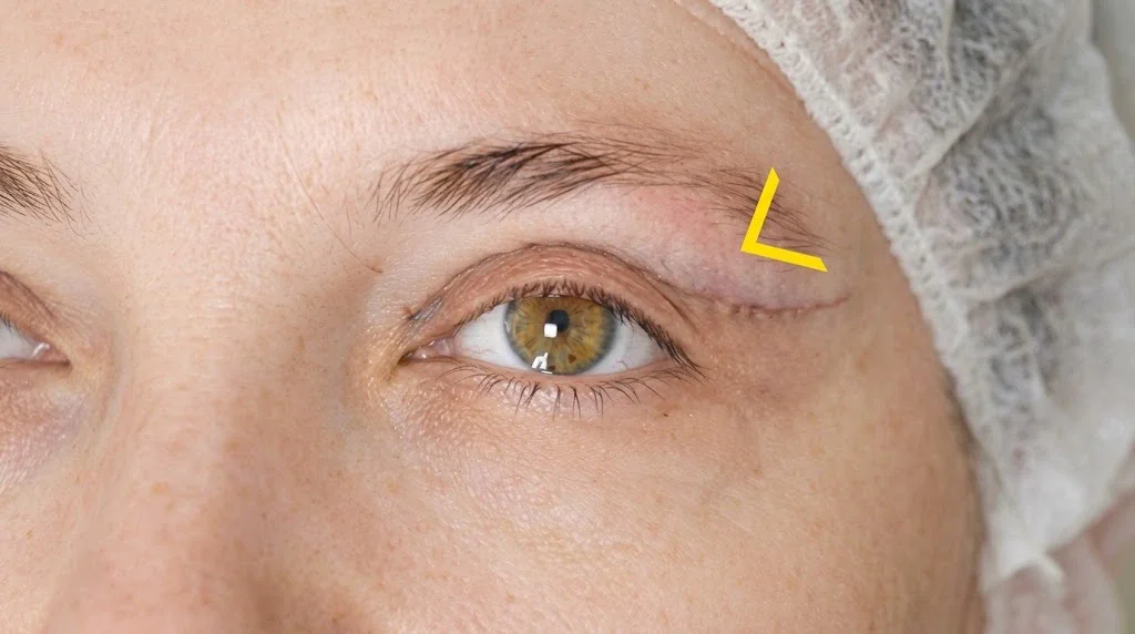 Eyelid blepharoplasty incision planning at Helia Clinic Dubai.