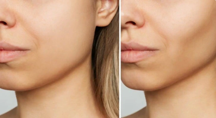 Buccal fat removal before and after at Helia Clinic Dubai.