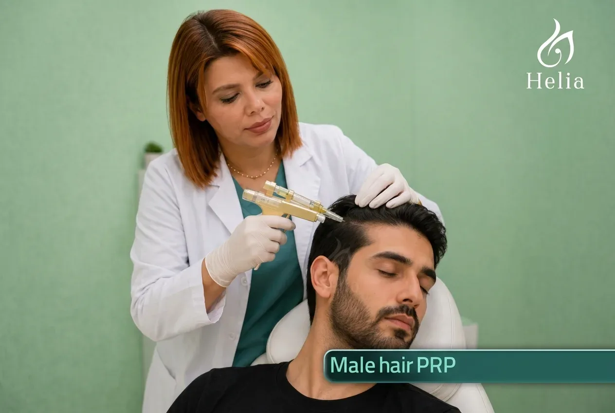 PRP hair treatment in Dubai at Helia Clinic — platelet-rich plasma therapy for thinning hair.