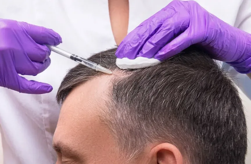 Stem cell therapy scalp injection at Helia Clinic Dubai — regenerative hair restoration treatment.
