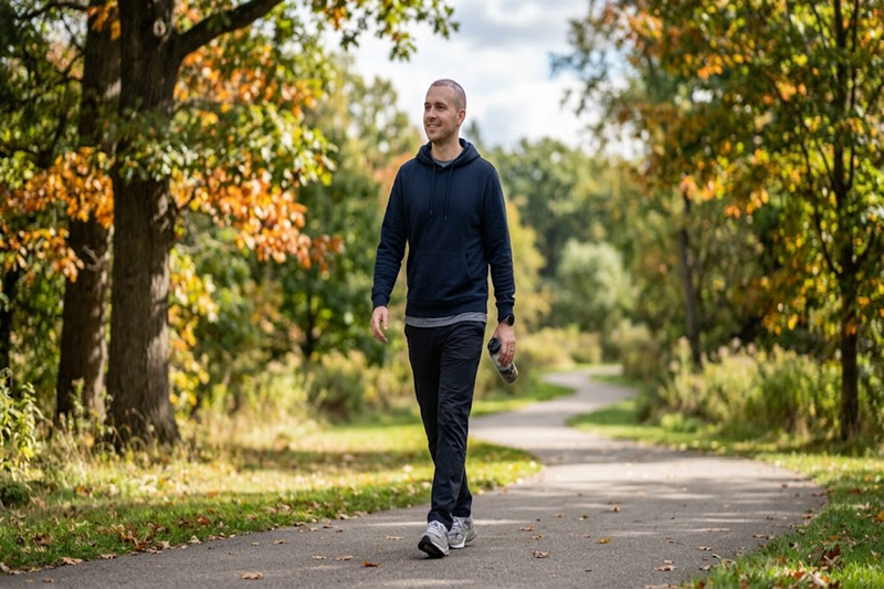 Man taking a light walk after hair transplant