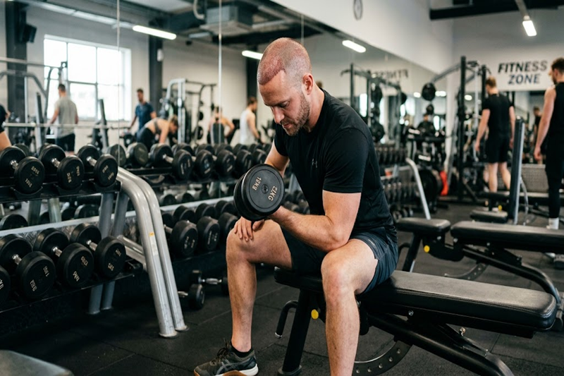 Man doing strength training after hair transplant