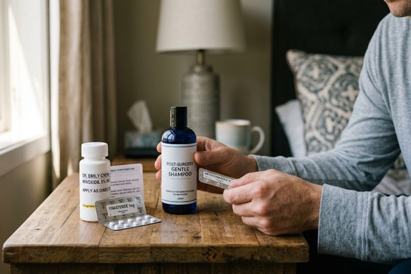 Post-transplant medication and shampoo care plan
