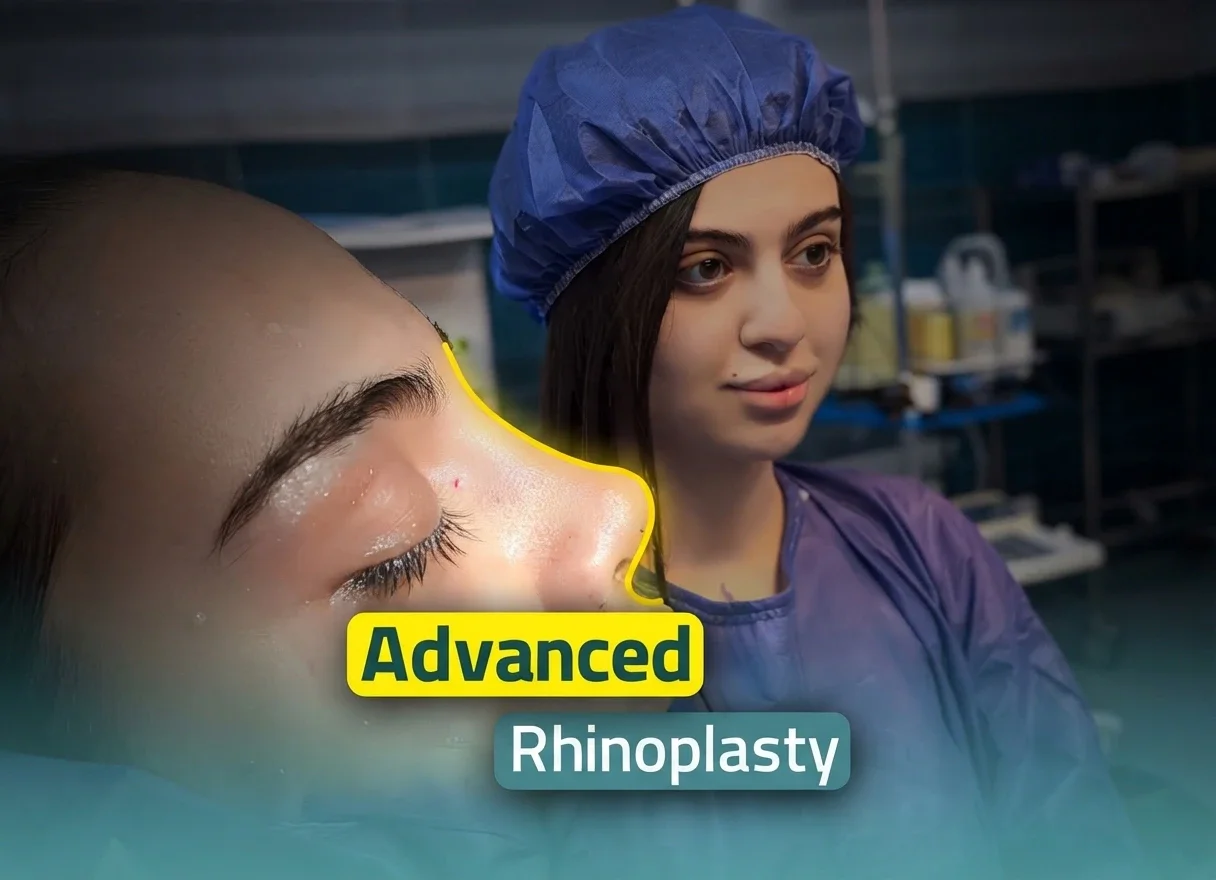 How rhinoplasty is performed at Helia Clinic Dubai, showing a nasal profile with surgical outline for nose reshaping.